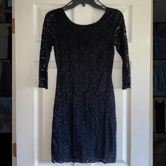 Forever 21 Black Lace BodyCon 3/4 Sleeve Dress - Picture 2 of 5